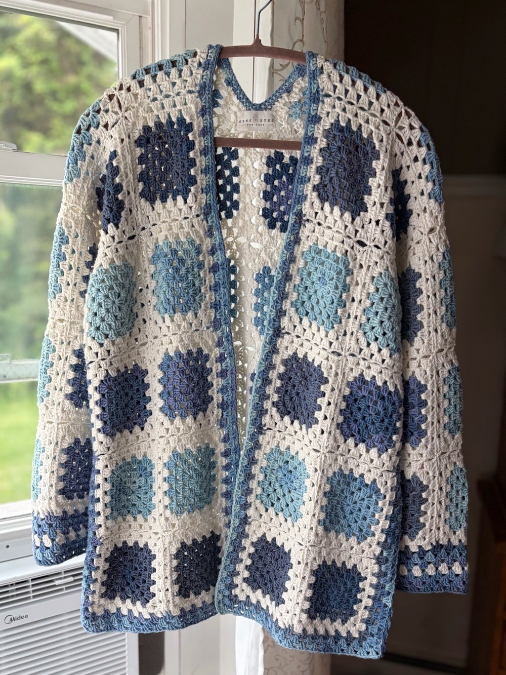 Sems Eyes New York Handmade Crochet Granny Square Open Front Cardigan One Size